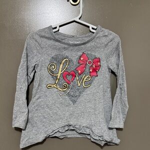 Healthtex Gray Long Sleeve Tee with Heart and Bow